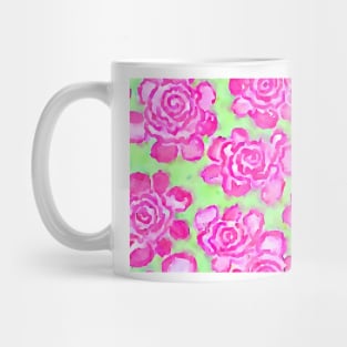 Pink watercolor roses on light green Mug